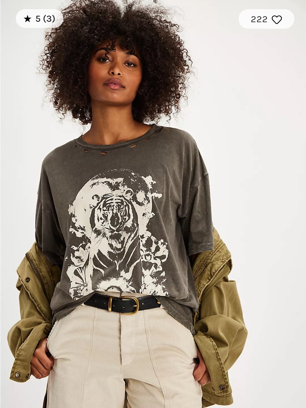 Vintage-Inspired Graphic Tiger Tee - Charcoal